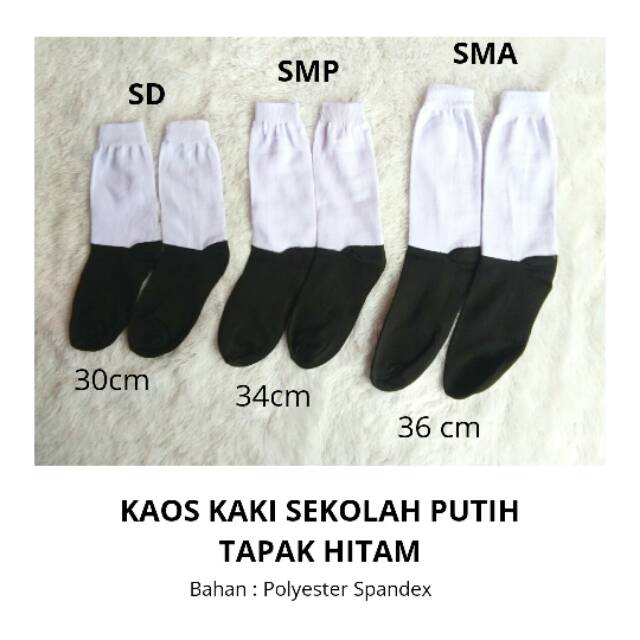 Kaos Kaki Sekolah/Seragam Putih Tapak Hitam &amp; Pramuka (SD, SMP, SMA) Poliester Spandex Murah Grosir