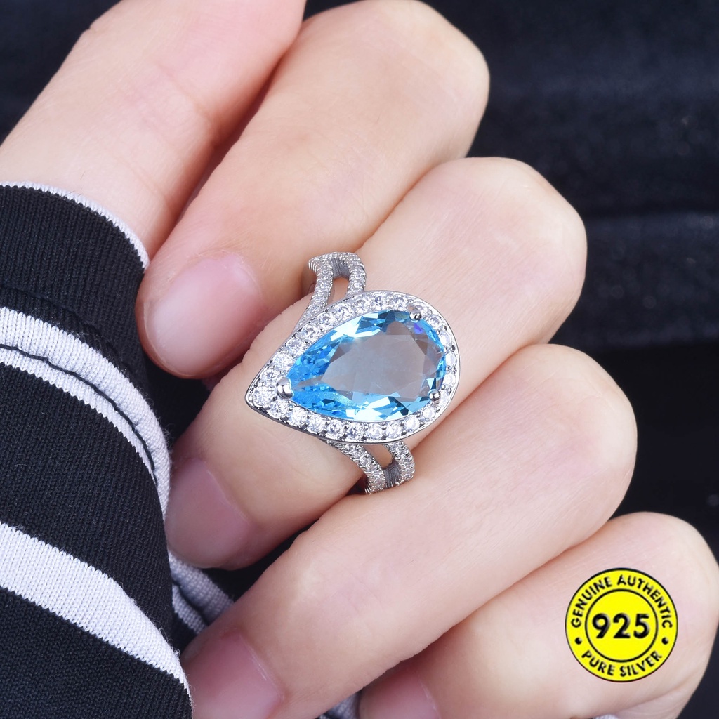 Cincin Aquamarine Double Layer Gaya Eropa Amerika Untuk Pertunangan