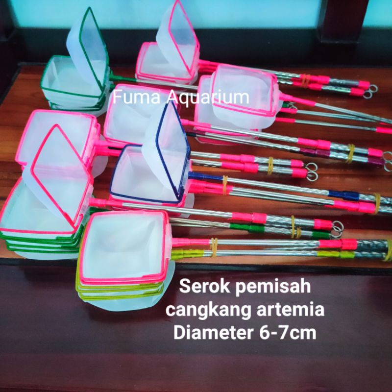 Promo Serokan Pemisah Cangkang Artemia Dobel Slide Gagang Stainles Kotak Diameter 6-7cm Serokan kutir