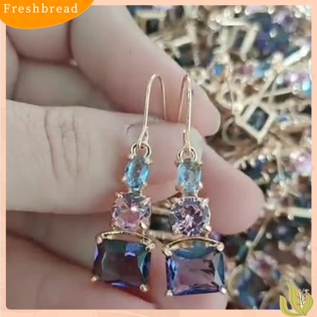 Terlaris 1 Pair Women Hook Earrings Skin-friendly Shiny Surface Copper Dangle Earrings with Large Faux Crystal for Wife