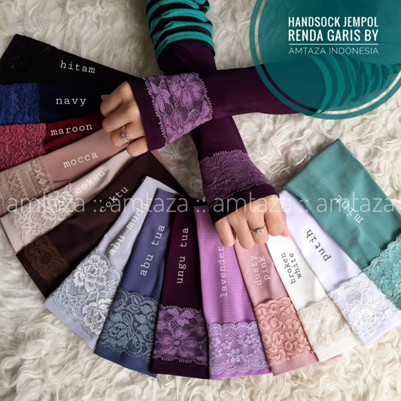 [BISA COD] Handsock Jempol Renda Garis Premium by Amtaza | handsock jempol renda amtaza | manset jempol renda amtaza