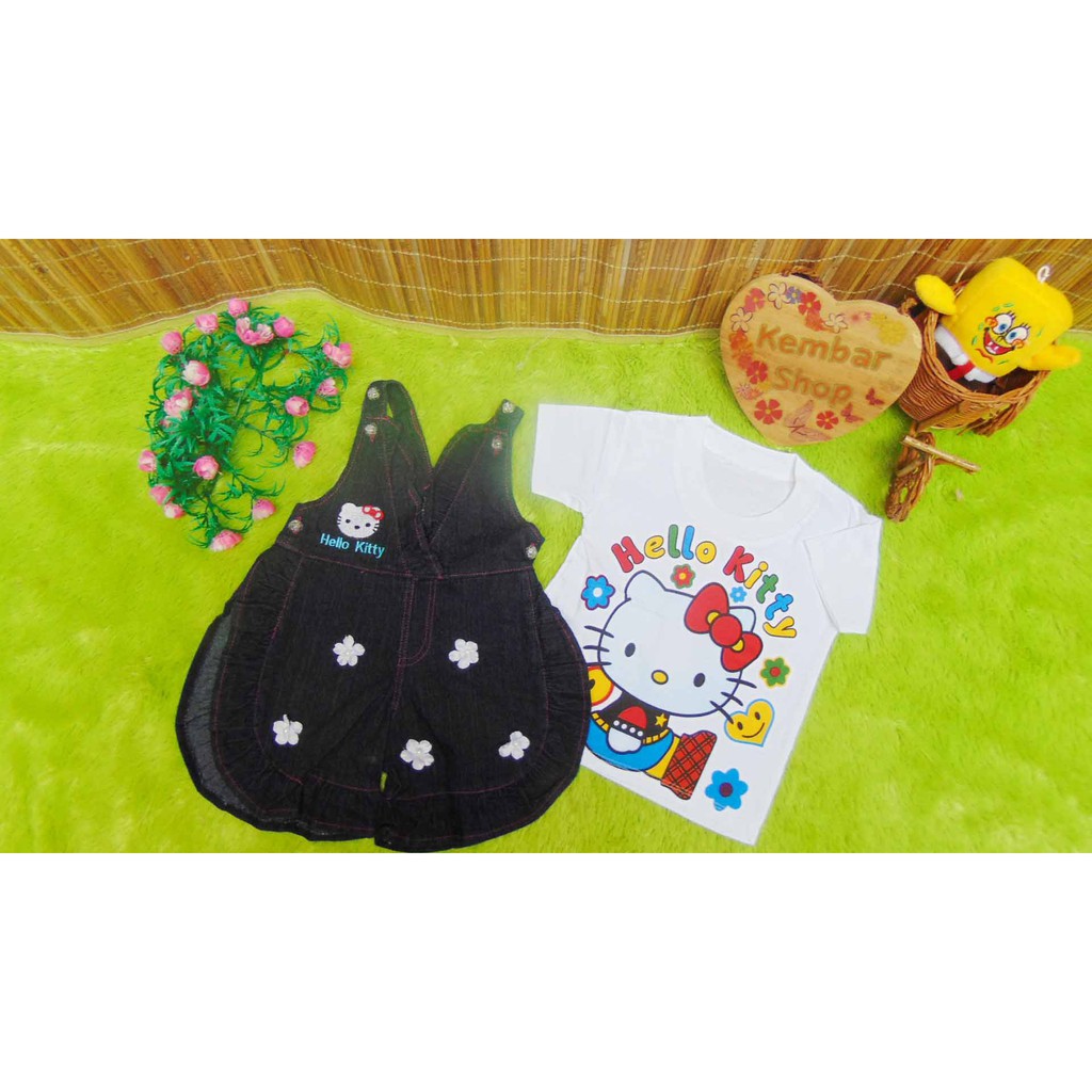 kembarshop baju pesta bayi perempuan 0-12bulan setelan kaos plus rok kodok jeans bunga