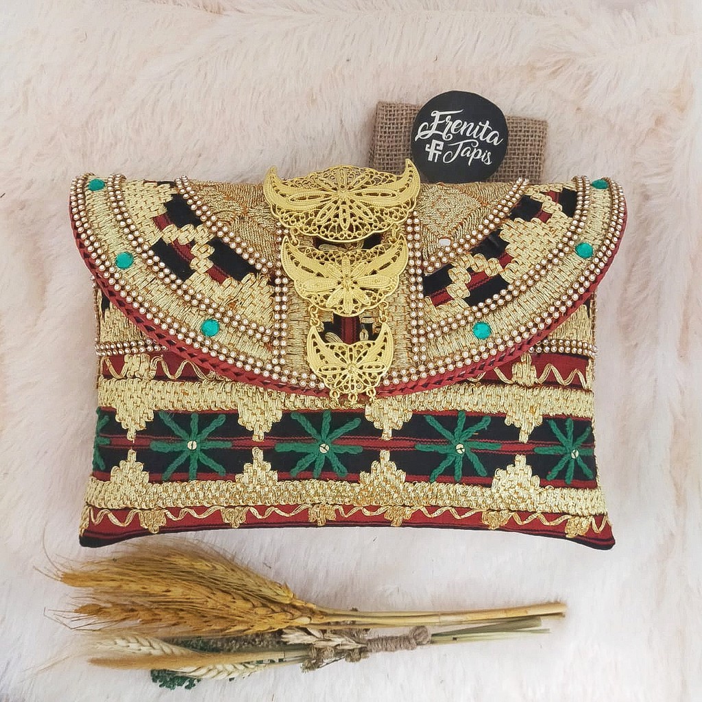 [BISA COD] Clutch Tapis Motif Bintang Hijau S M L