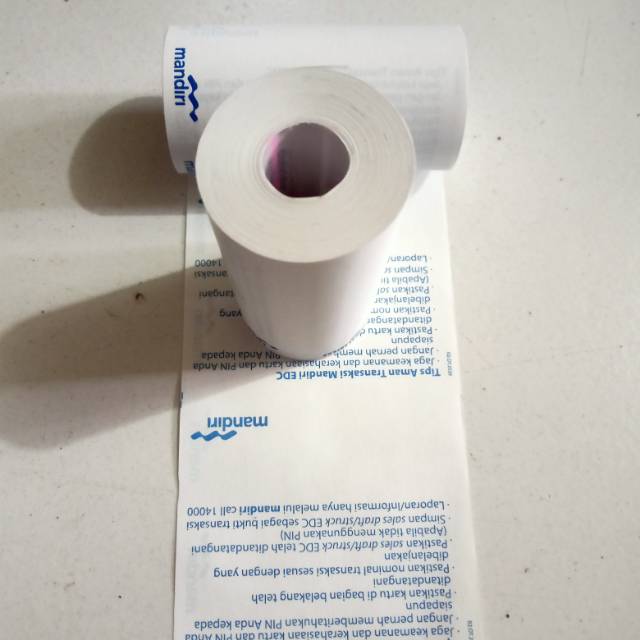 

Kertas kasir thermal logo bank mandiri ukuran.57x30