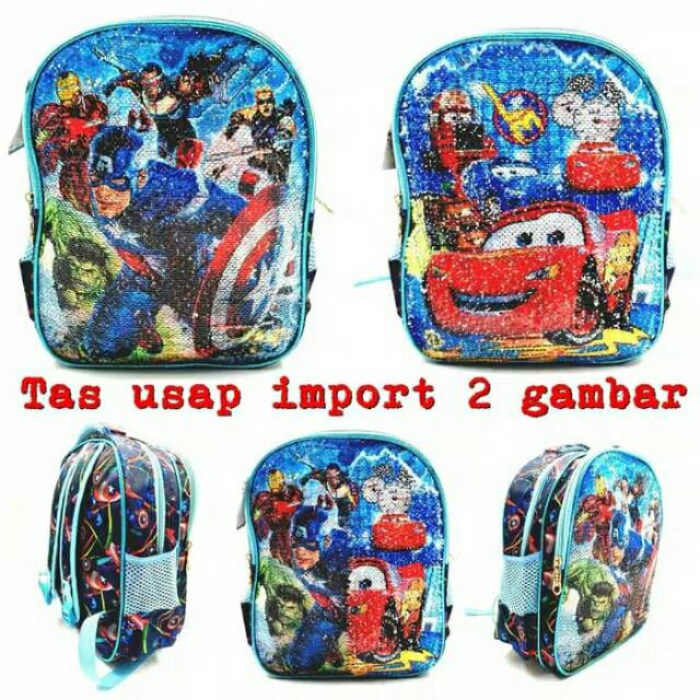 TAS ANAK RANSEL IMPORT SEQUIN / USAP CAPTAIN AMERICA DAN CARS