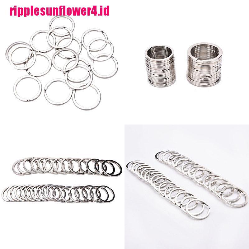 100pcs / set Gantungan Kunci Bentuk Bulat Bahan Stainless Steel Warna Silver 2 Ukuran