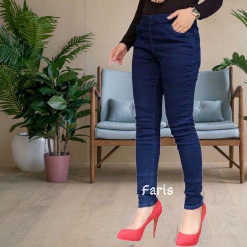 Legging Jeans Wanita Leging Jegging Jeging Lejing Jeans Pinggang Karet Polos Wanita