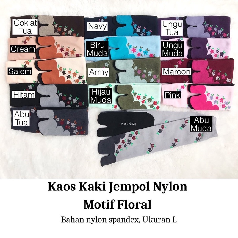 DIKEMAS 12 Pasang Kaos Kaki Jempol Nylon Motif Floral