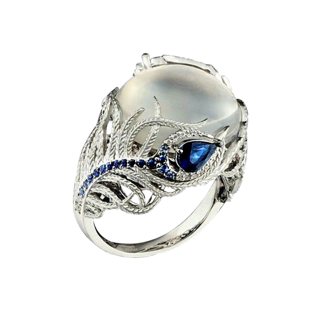 Hu Hu Hu Hu Hu Alat Bantu Pasang Kacamata♡ Cincin Wanita Hias Moonstone Imitasi Besar Gaya Vintage Menarik Untuk Pestahadiah