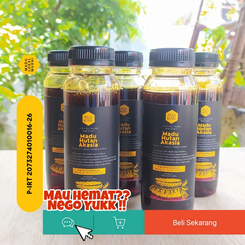 

MADU HUTAN AKASIA CARPA Asli Murni Alami 100% Kemasan 300 Gram Diproduksi oleh Lebah Apis melifera yang Menghisap Nektar Ekstrafloral Pohon Akasia Crassicarpa di Hutan Jambi dan Riau Pulau Sumatera, Telah Diuji Secara Laboratorium dan Sudah P-IRT