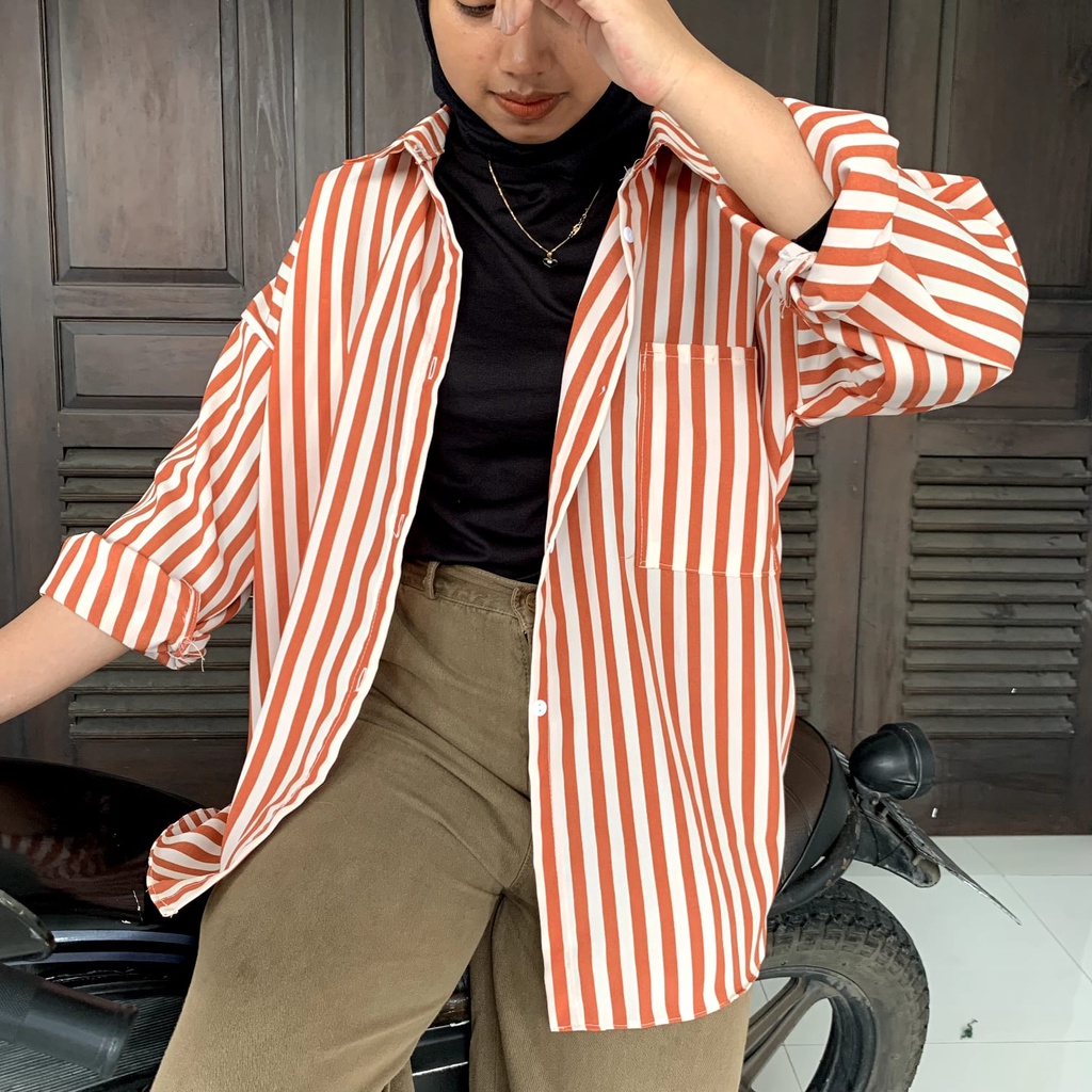 grosir_solo || KEMEJA SALUR OVERSIZE / KEMEJA GARIS STRIPE JUMBO / STRIPY SHIRT