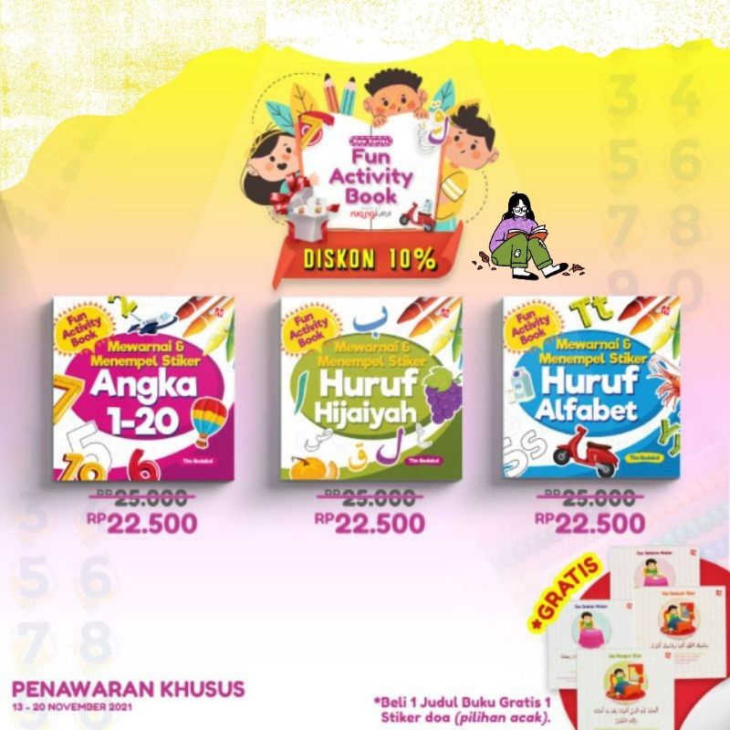 Seri Terbaru Fun Activity Book Mewarnai Dan Menempel Stiker Angka 1-20 Mewarnai Dan Menempel Stiker 