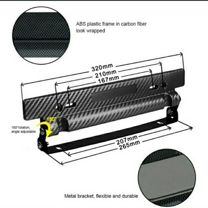 Dudukan Plat Nomor Mobil JDM Karbon Adjustable