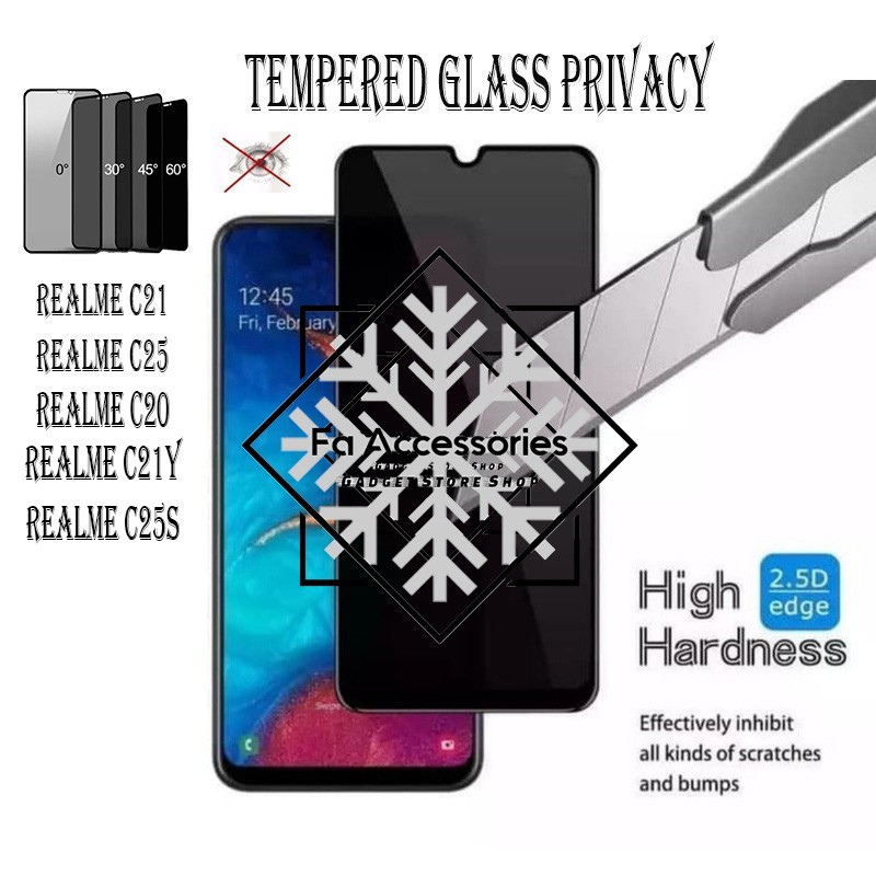 FA Tempered Glass Privacy Anti Spy Full REALME C20 C21 C25 C21Y C25S C30 C31 C35 C33 C30S C55 NFC Y S GORES INTIF