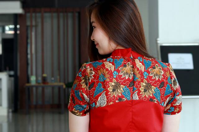 Blouse Batik Wanita Modern Merah M L XL XXL