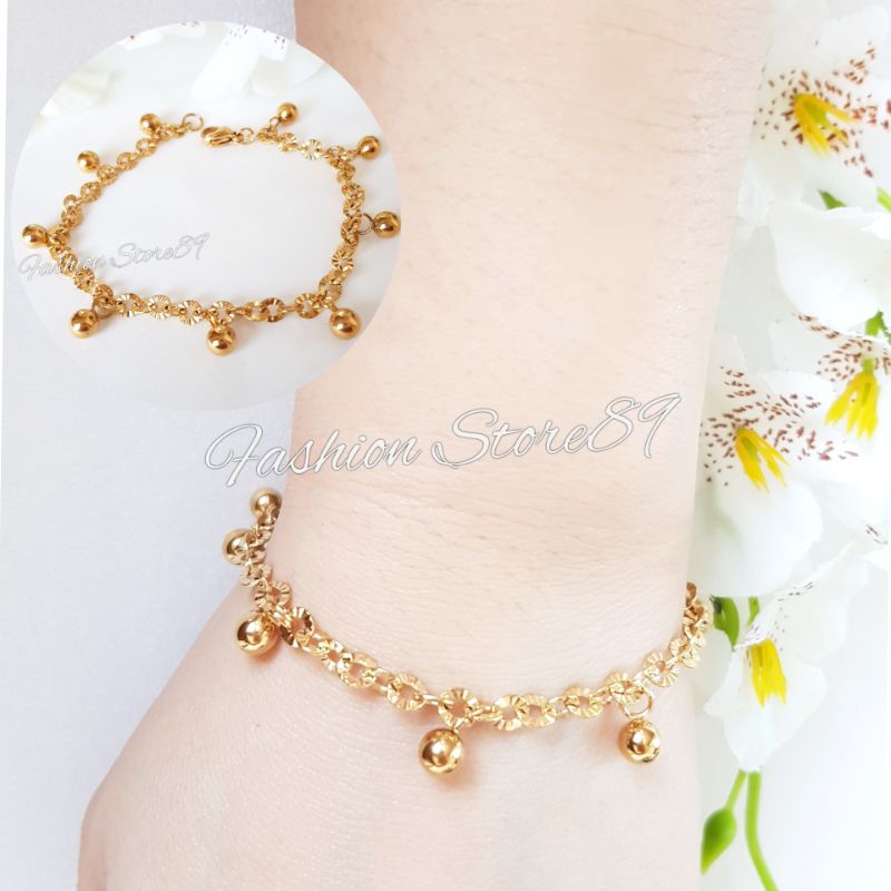 Gelang Fashion Titanium Butir Rumbai Antikarat gold white Antikarat Gelang Butir Polos Nuri Ukir Titanium Gold Silver Impor Bestquality bestseller