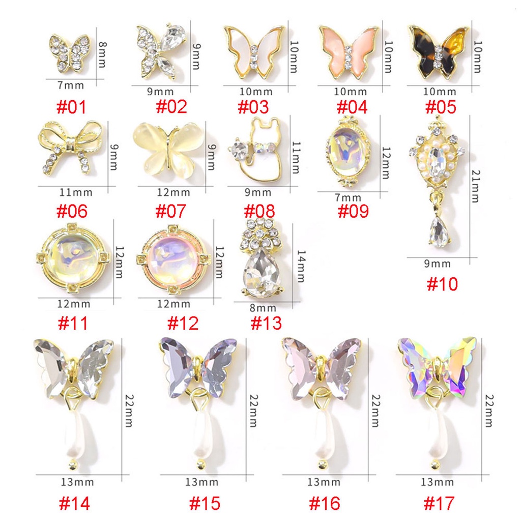 Mxbeauty 10pcs / Lot Berlian Imitasi Bentuk Kupu-Kupu 3d Bahan Alloy Untuk Dekorasi Nail Art Butterfly