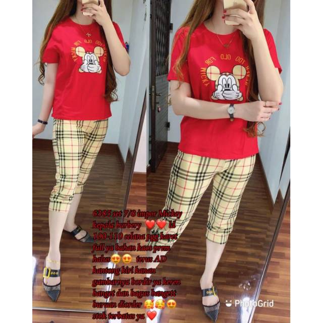 FASHION WANITA/ SETELAN 7/8 IMPORT MICKEY BURBERRY