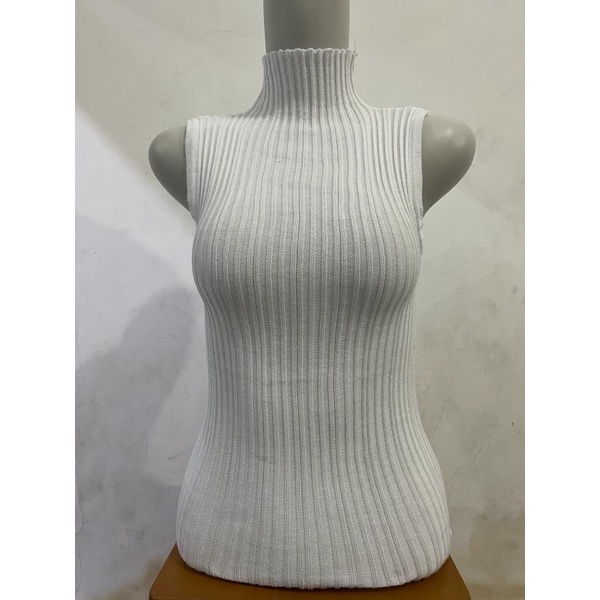LIDYA TURTLENECK KNIT TANKTOP WANITA TERBARU-PUTIH