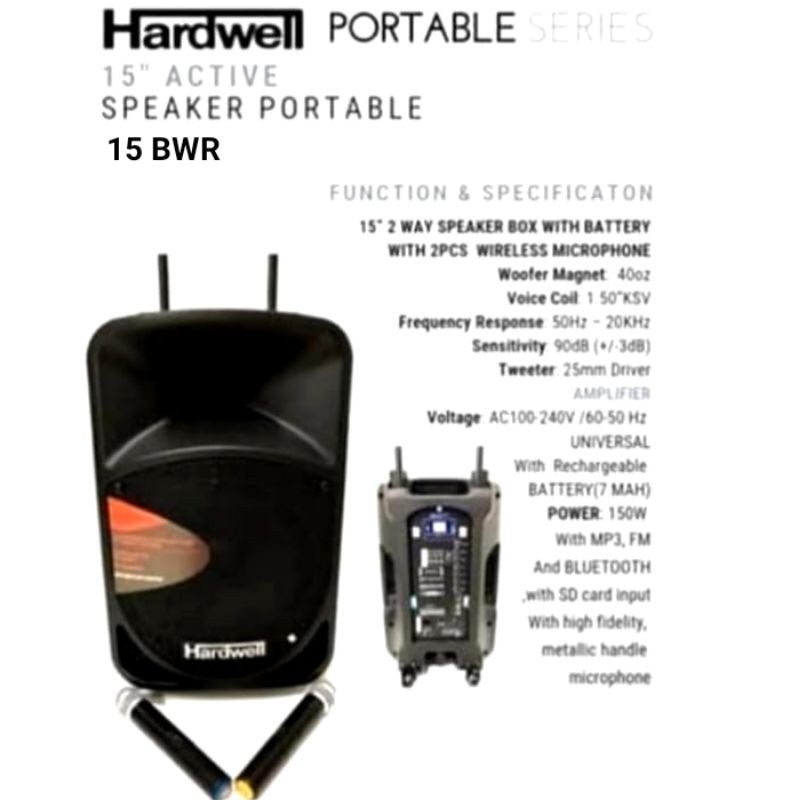 Speaker Portabel Hardwell 15 BWR wireless metting bluetooth 15 inch