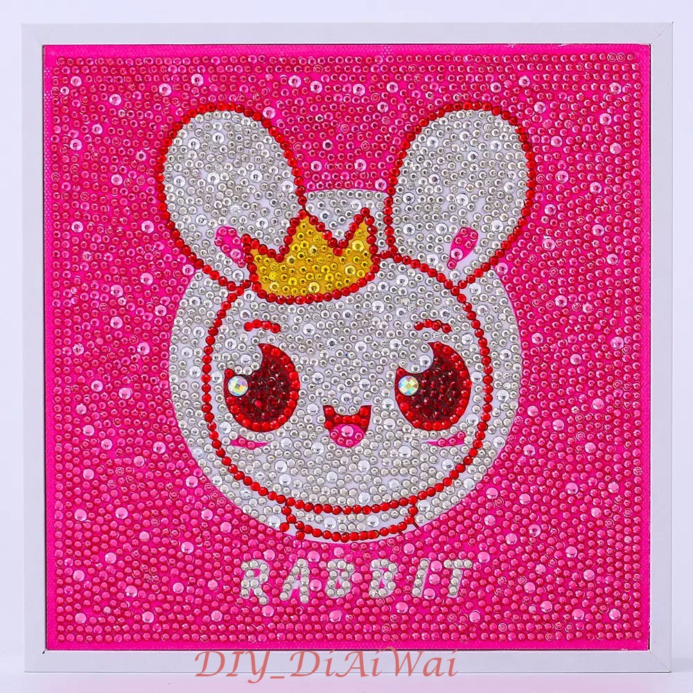 5D Diamond Painting DIY Kids Craft lukisan kristal FREE Frame - RABBIT PINK