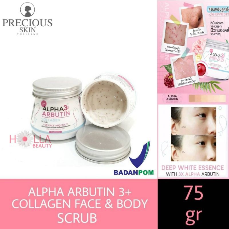 BPOM ALPHA ARBUTIN 3 PLUS COLLAGEN  SCRUB / LULUR PEMUTIH BODY &amp; FACE SUPER LEMBUT / LULUR WAJAH