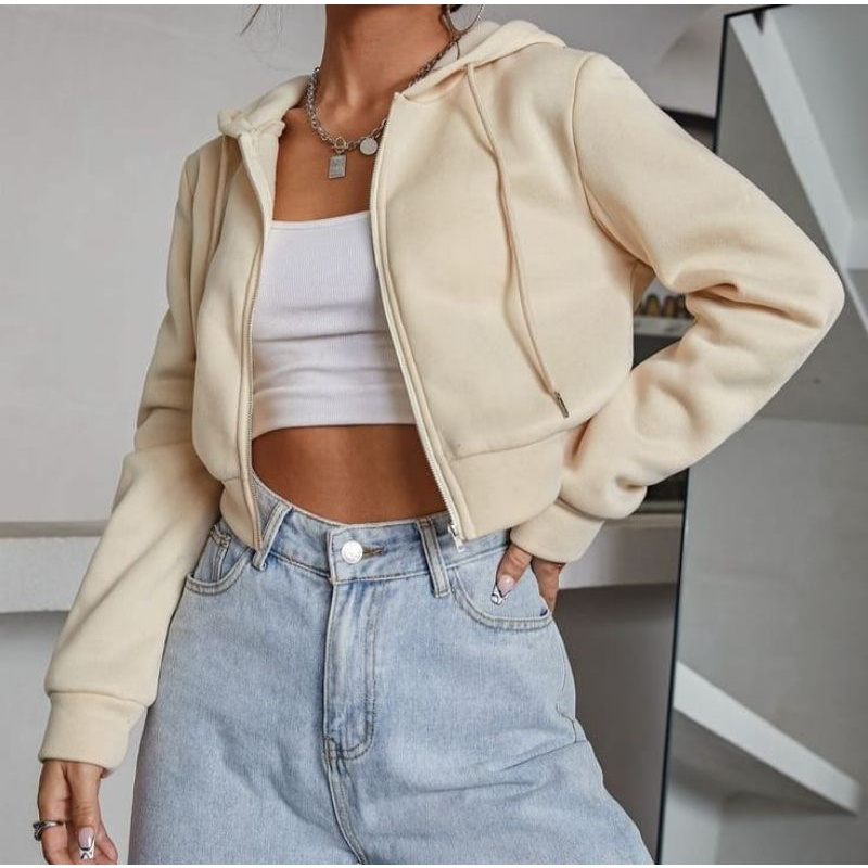 CARLA CROP ZIP UP CREAM HOODIE/JAKET POLOS CREAM