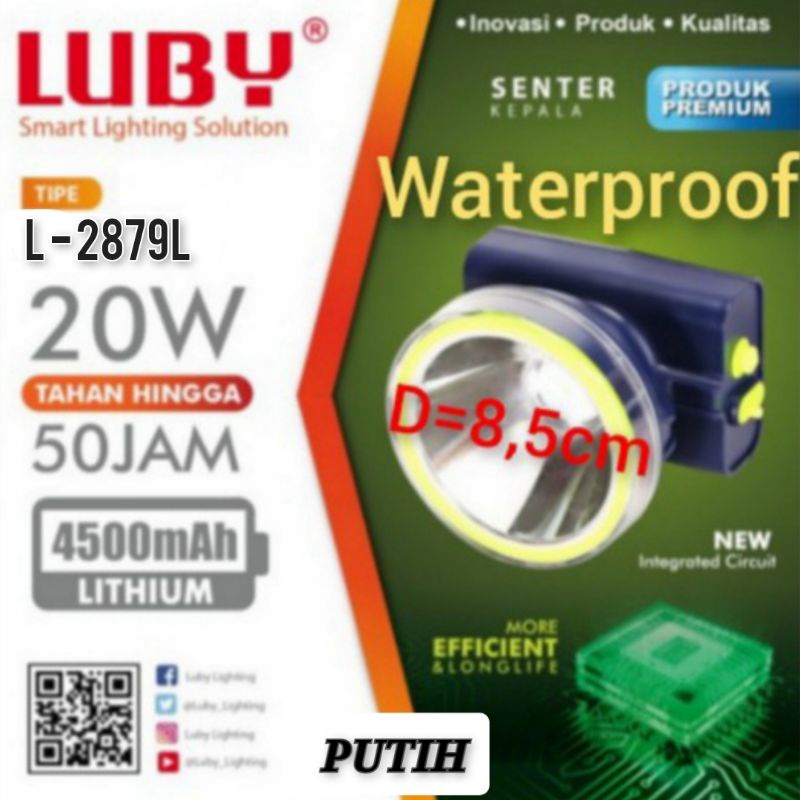 Senter Kepala Luby 2903 / 2902 / 2881 /2879 / 2900 /2899 / 2876 /2877/ 2871 / 2875 / 2868 / 2870 10.000mAH 45w   Headlamp LUBY  Putih Kuning 7W / 20W / 40W /60W Watt IBZ