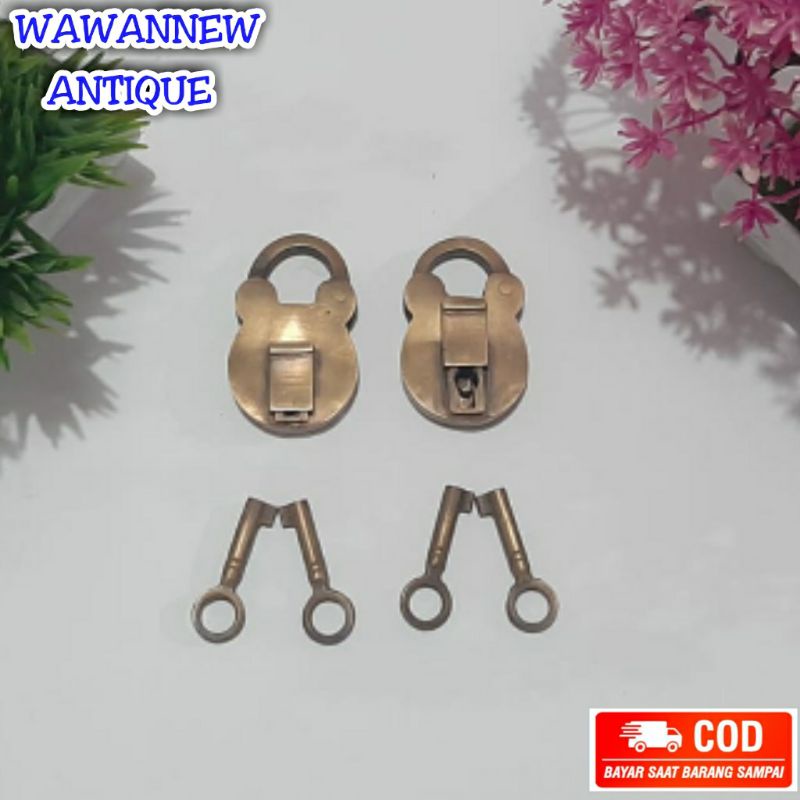 Kunci Gembok Pintu Rumah Pagar Kuningan Antik Murah Motif Polos 6cm