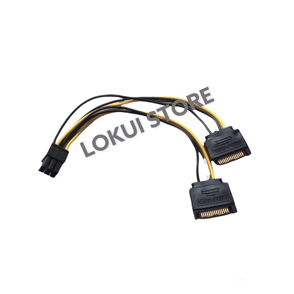 Kabel SATA Cabang 2 To PCIe 6 Pin Male Power Adapter Sata 2x To 6 Pin / 6 pin To 2 Sata