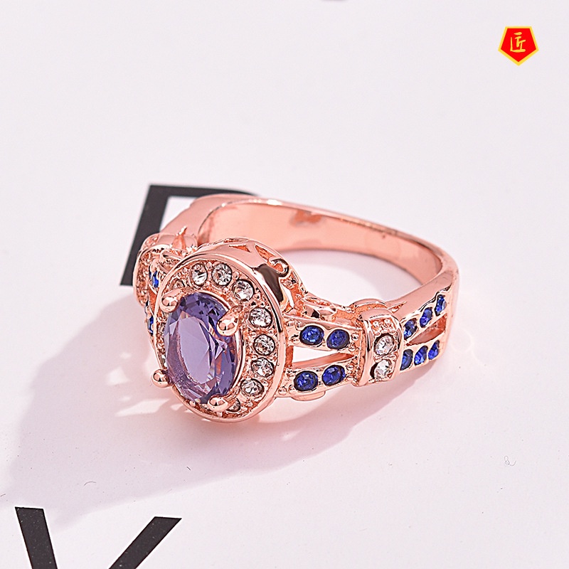 [Ready Stock]Women's Creative Purple Gem Rose Gold Ring