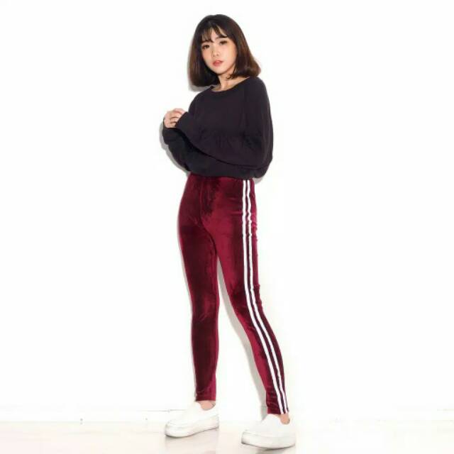 LEGGING LIST BLUDRU VELVET IMPORT bahan bludru