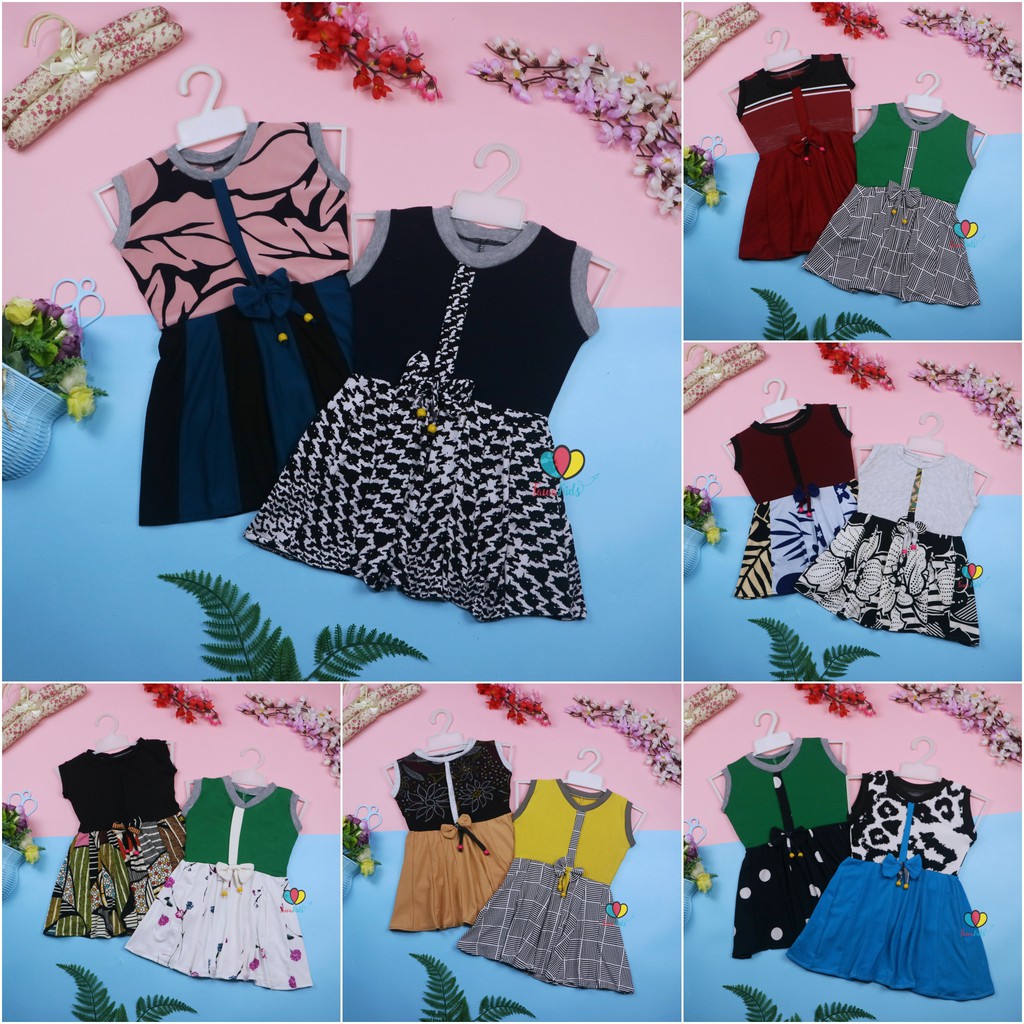 Dress Nabila Uk 1-2 Tahun / Dres Anak Perempuan  Baju Motif Murah Cewek Casual Pesta Yukensi Adem