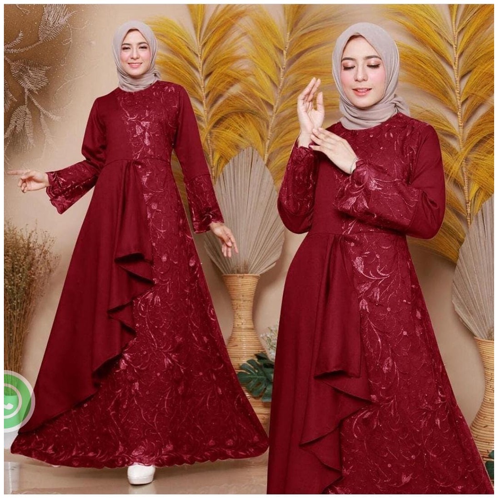 ZOLANA DRESS BO Bahan MOSSCRAPE MIX BRUKAT Baju Gamis Wanita Brukat Baju Gamis Remaja Gamis Wanita Terbaru 2022