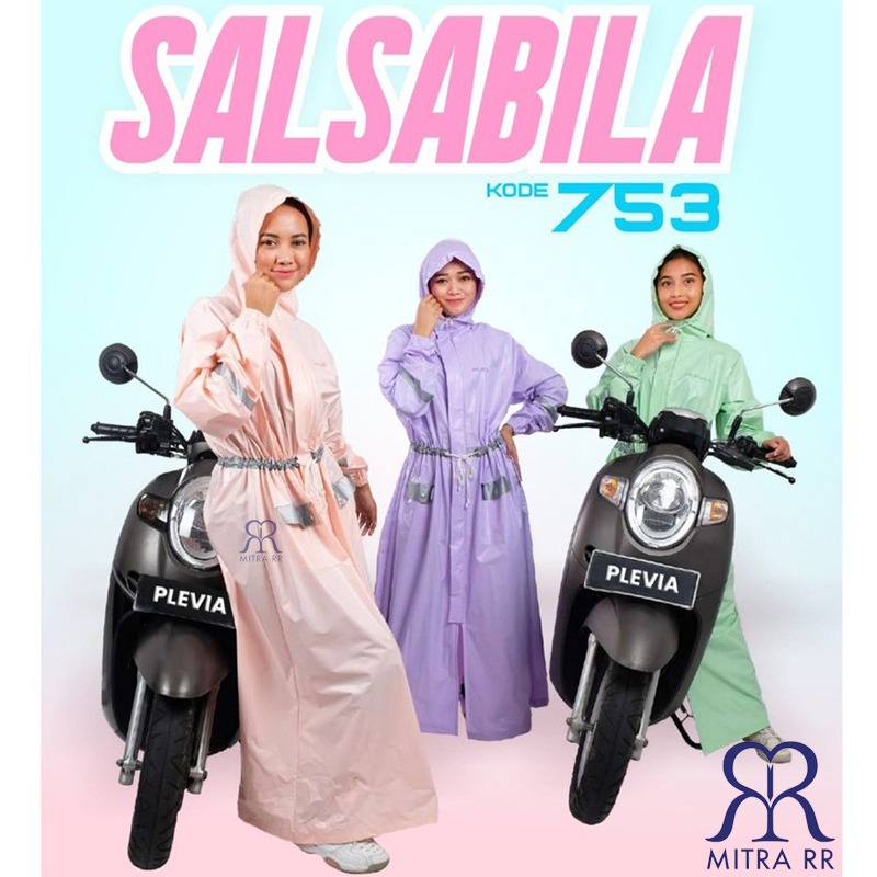 Jas Hujan Rok Gamis Jumbo Wanita/ Jas Hujan Muslimah/ Raincoat Hijabers Poncho Terusan Plevia Salsabila 753/ Jas Hujan Pastel
