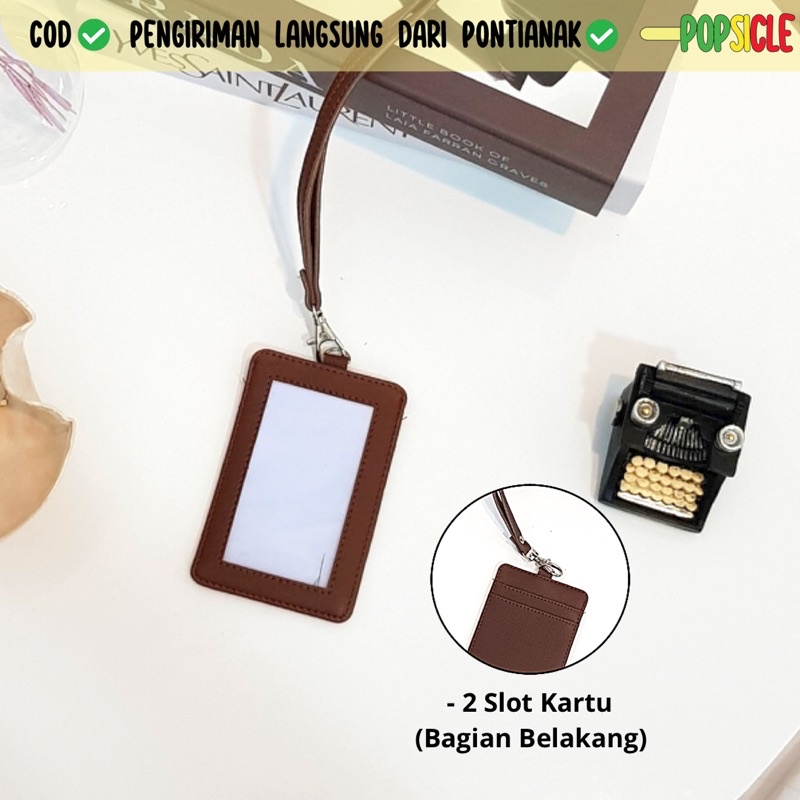 

Lanyard Flashee Termurah Berkualitas Coklat Tua PU Leather Lanyard NameTag ID Card Holder Name Tag ID Card Holder