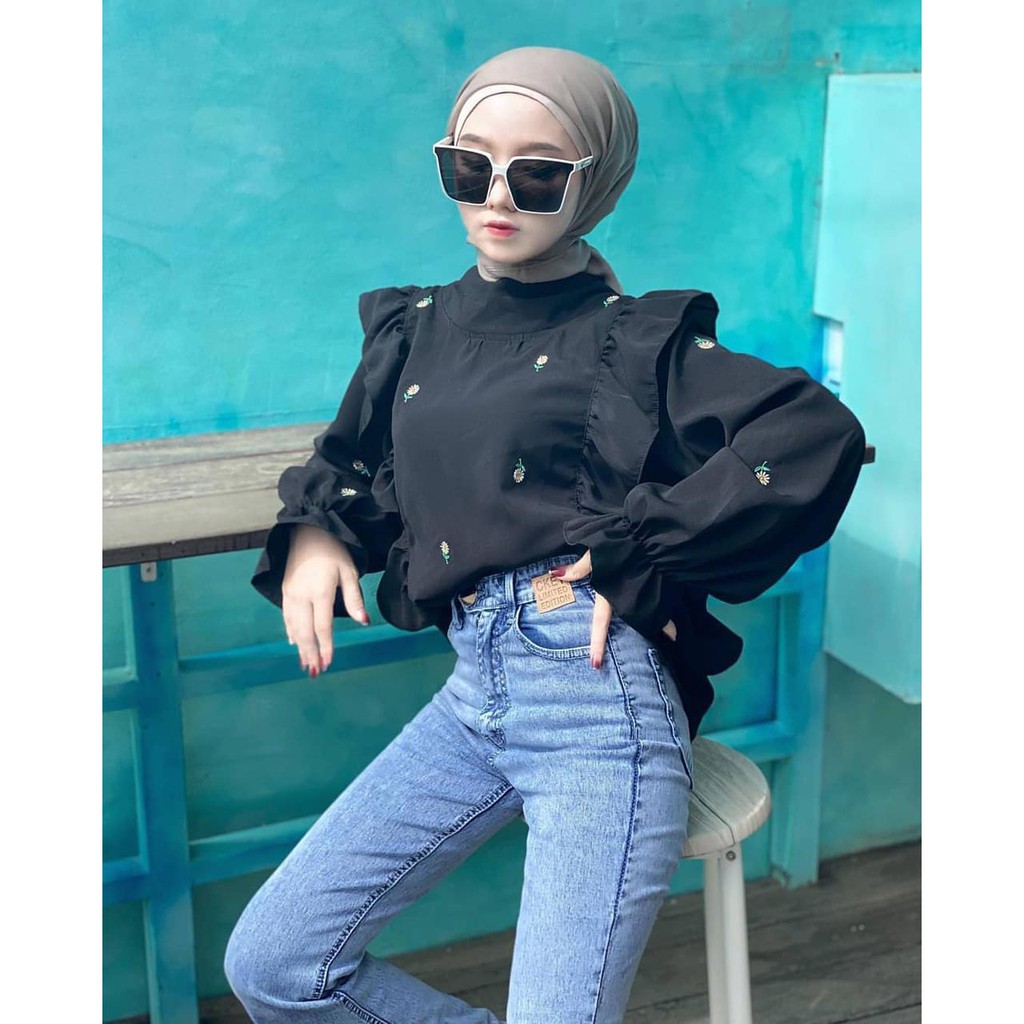 1KG MUAT 5PCS | EZRA DAISY BLOUSE BORDIR RUFFLE SHIRT TOP BORDIR PREMIUM HITS OOTD SELEBGRAM FASHION