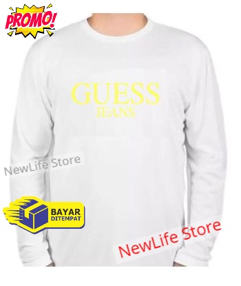 Kaos Distro Guess Jeans Kuning Premium Pria Wanita Lengan Panjang