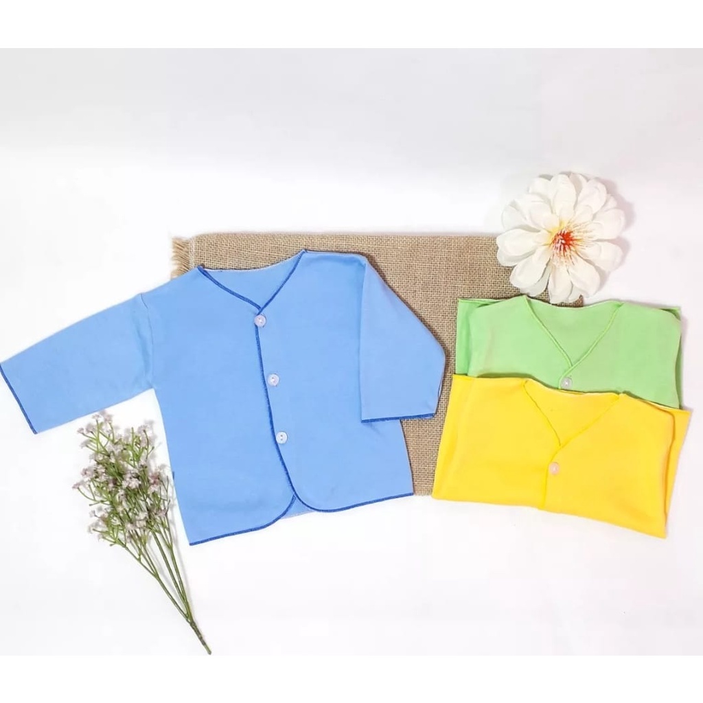 Baju Bayi Newborn Lengan Panjang Polos Warna Isi 6 Pcs