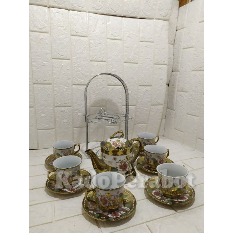 Teko teh set 13pcs - coffee set fiori porcelain premium