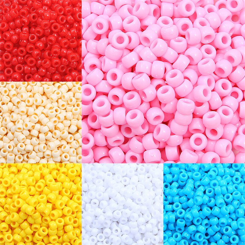 100pcs 9mm x6mm Acrylic Solid Color Round Beads Plastic Solid Color Beads Jewelry Making DIY Handmade Bracelet Loose Beads Large Hole Round Beads