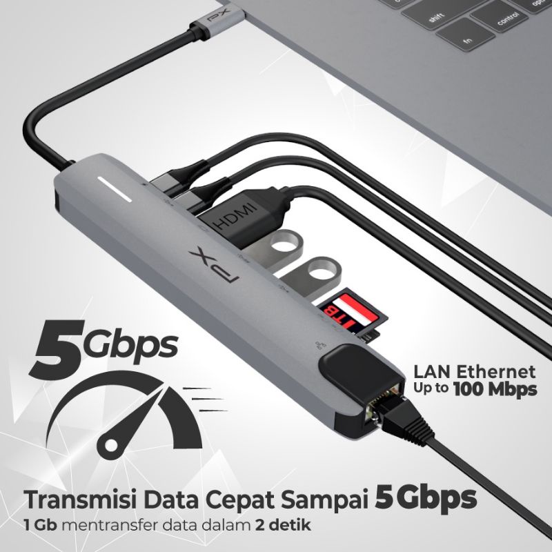 USB 3.1 Type C 8in1 HDMI 4K LAN RJ45 USB HUB Converter PX UCH08