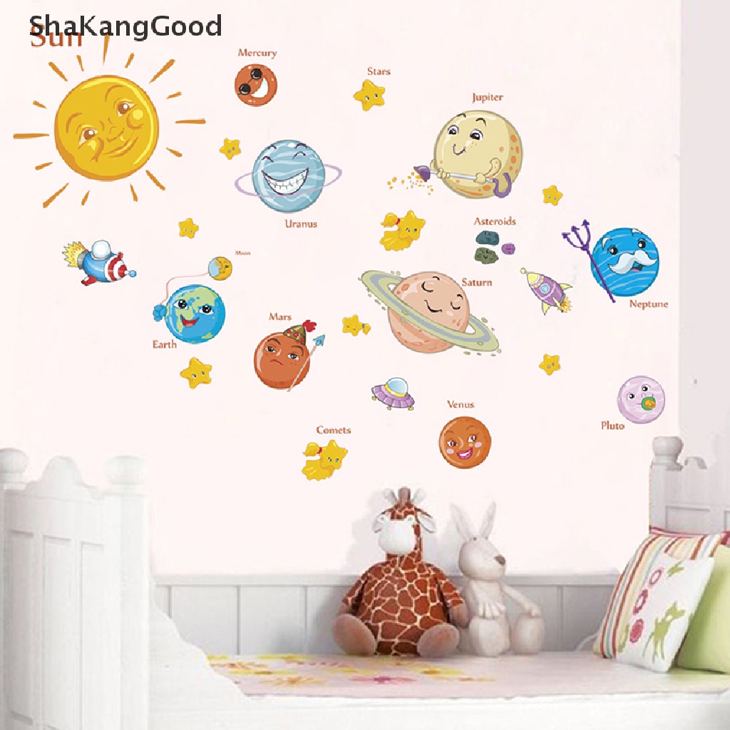 Stiker Dinding Dengan Bahan Mudah Dilepas Dan Gambar Planet Luar Angkasa Untuk Dekorasi Kamar Anak