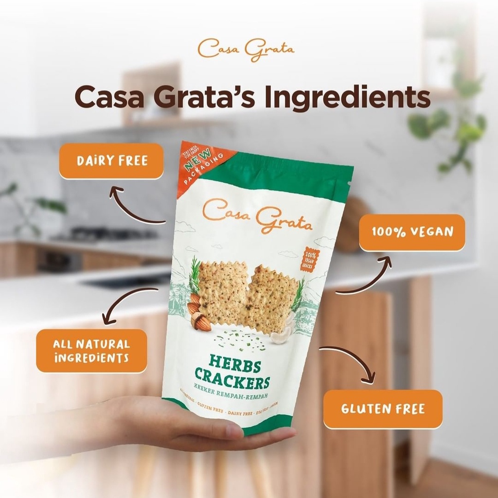 CASA GRATA Crackers - Snack Sehat - Cemilan Biskuit Sehat - Vegan Gluten Free - Dairy Free Egg Free - Cemilan Anak