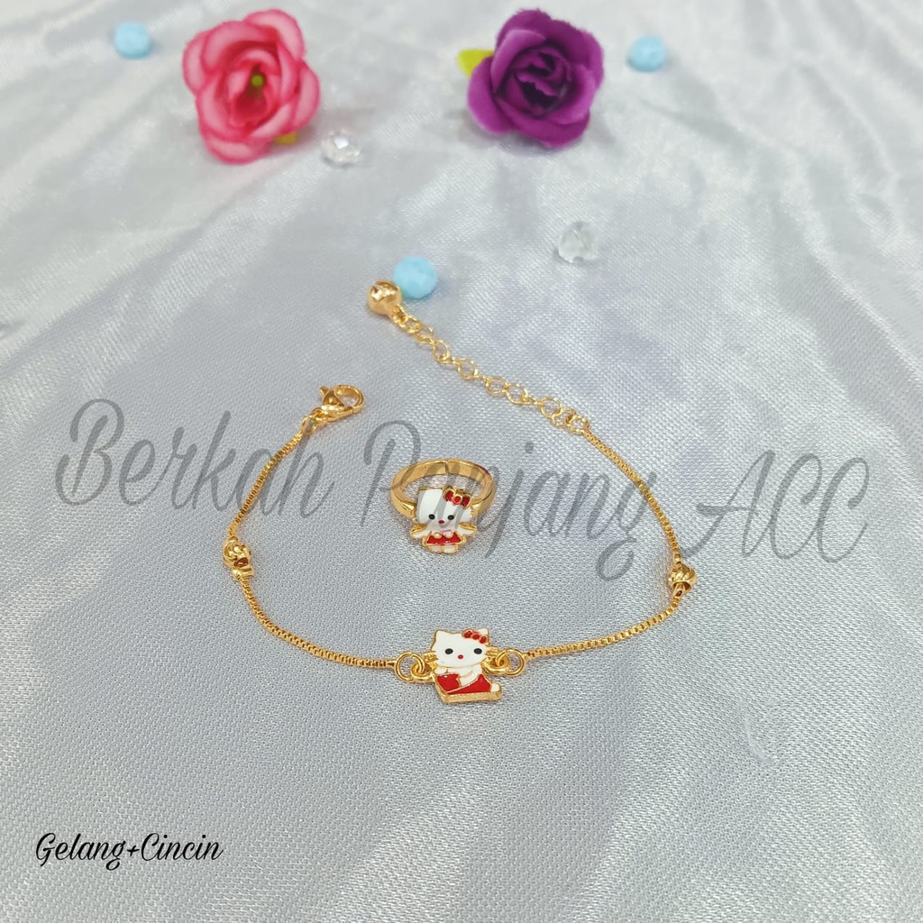 SET ANAK Gelang jurai+Cincin perhiasan super berkelas fashion korea anti karat dan anti luntur