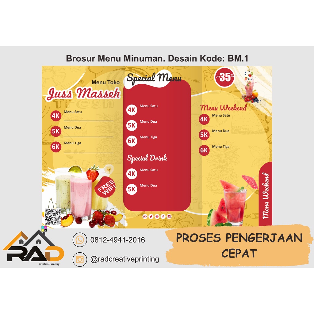 

Cetak Daftar Menu Makanan Minuman Cafe Custom A3 A4