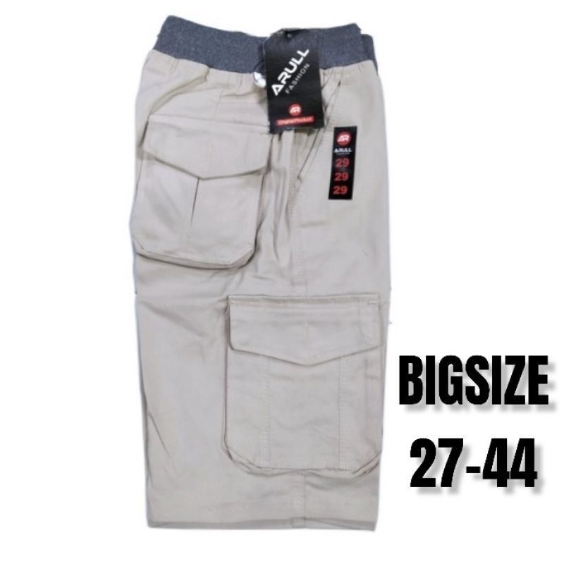 [KREM] Celana Cargo Pendek Pria Biig Size Cargo Kimpol Pinggang Karet Cargo Ukuran Jumbo Size 27 Sampai 44