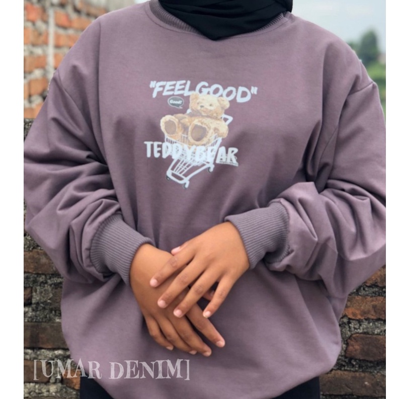 Sweater Crewneck Trendy Motif Feel Good Korean Style Bahan Fleece