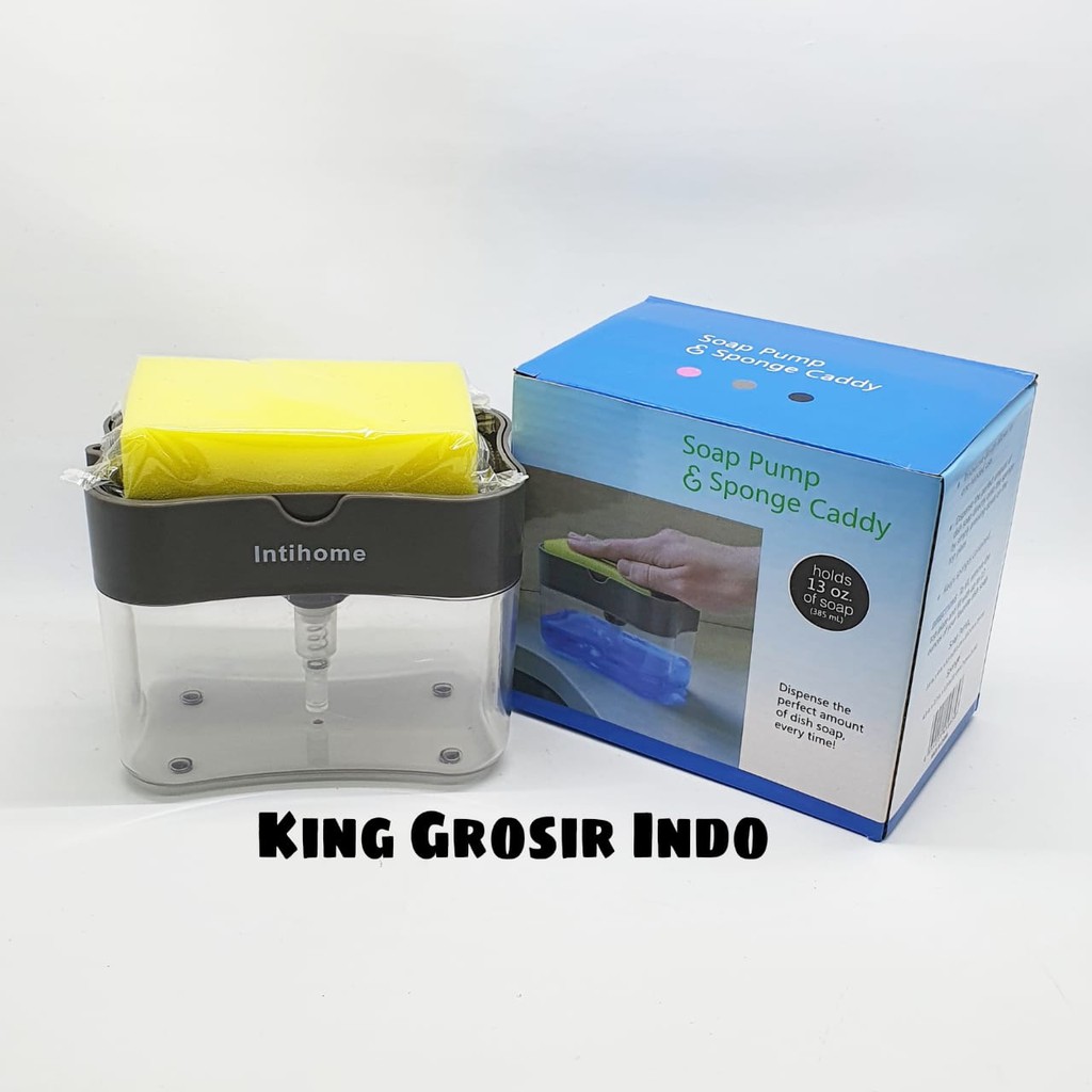 Soap Pump Dispenser Plus Sponge Dark Grey / Tempat Sabun Cuci Piring