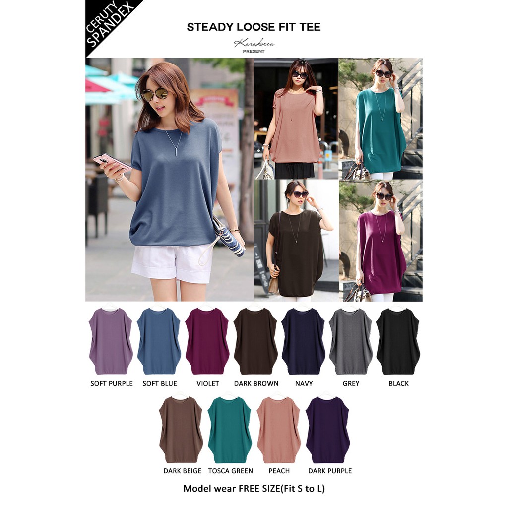 KARAKOREA Steady Loose Fit Tee Baju Atasan Wanita Jumbo